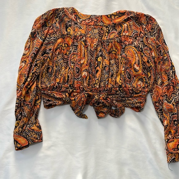 RACHEL Rachel Roy Paisley Print Long Sleeve Crop Top - Picture 3 of 6